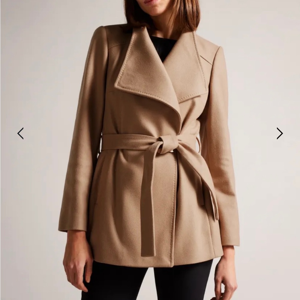 Ted Baker Rytaa Short Wool Wrap Coat in camel, size 2